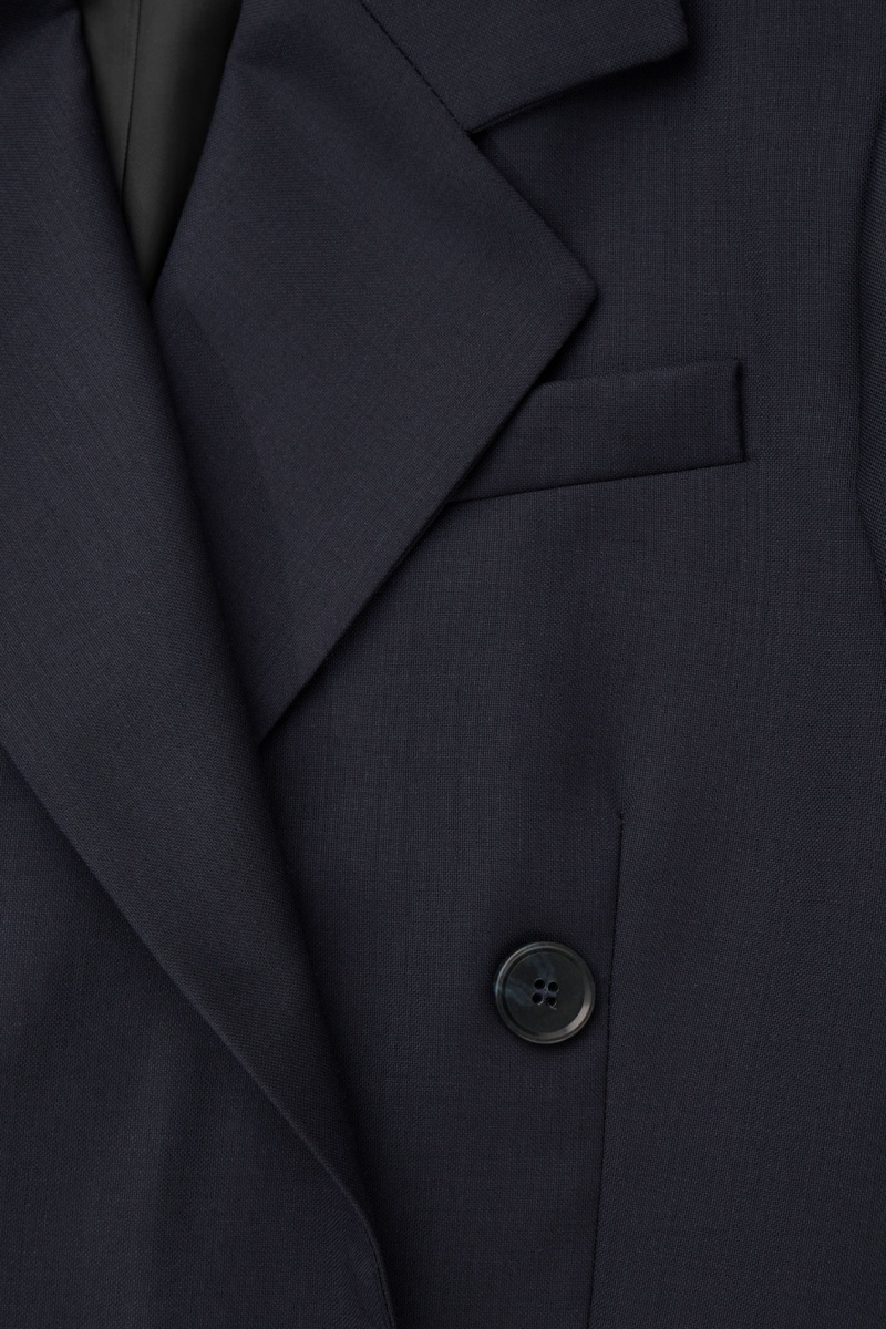 Blazer COS Double-Breasted Lana Mujer Azul Marino España Rebajas 018VIWXGN