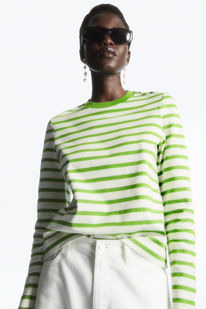 Camiseta COS Regular-Fit Heavyweight Long-Sleeved Mujer Verde España Rebajas 102AGFMUO
