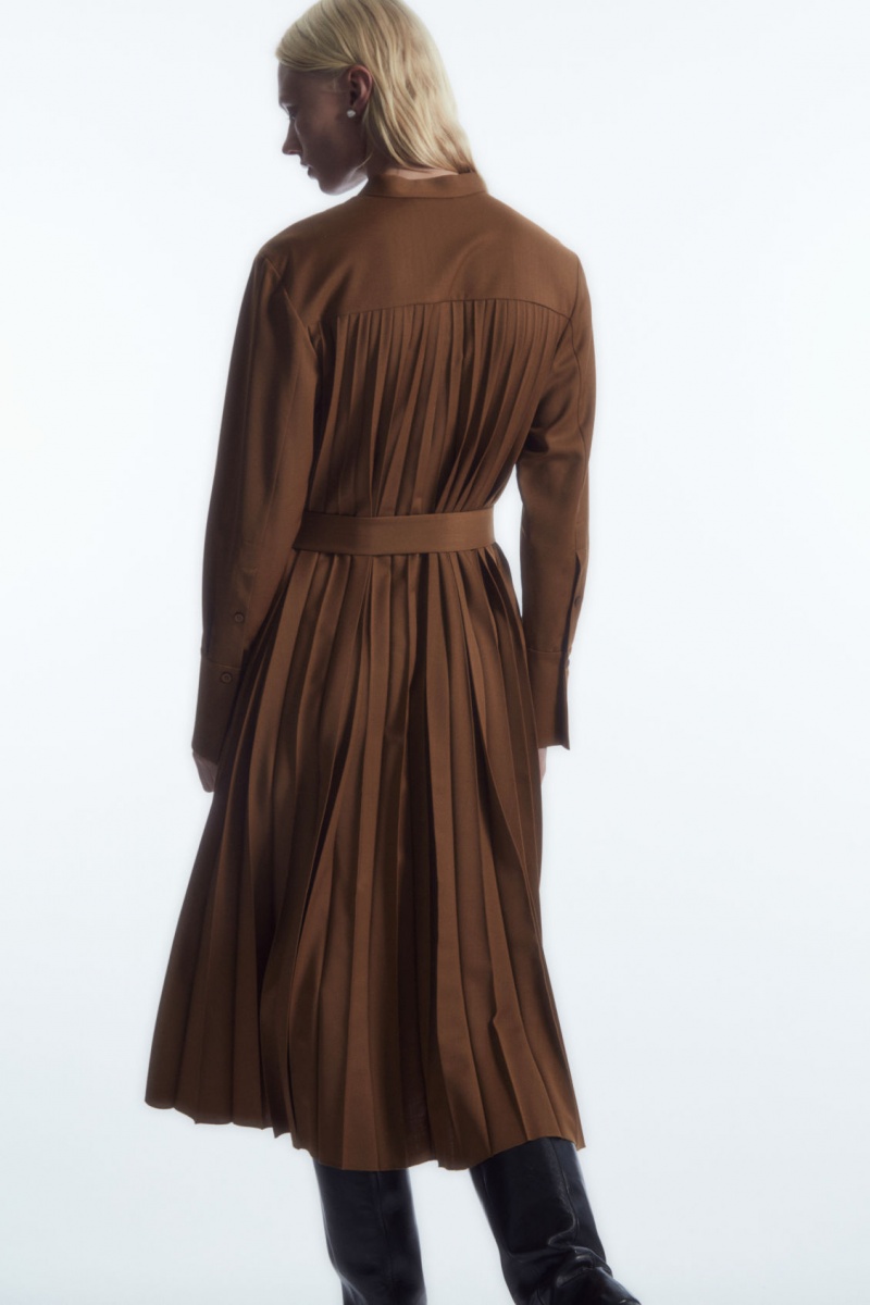 Vestido COS Plisado Lana-Blend Mujer Marrones España Rebajas 875EWDGIY