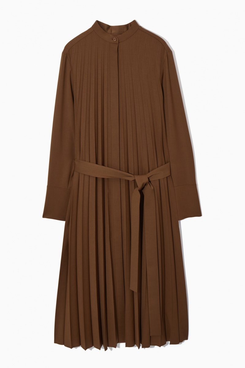 Vestido COS Plisado Lana-Blend Mujer Marrones España Rebajas 875EWDGIY