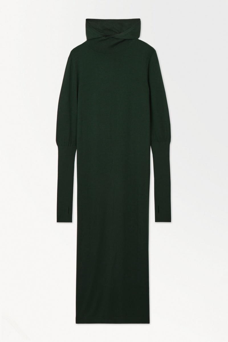 Vestido COS The Encapuchado Lana Mujer Verde Oscuro España Rebajas 430PXJBRD