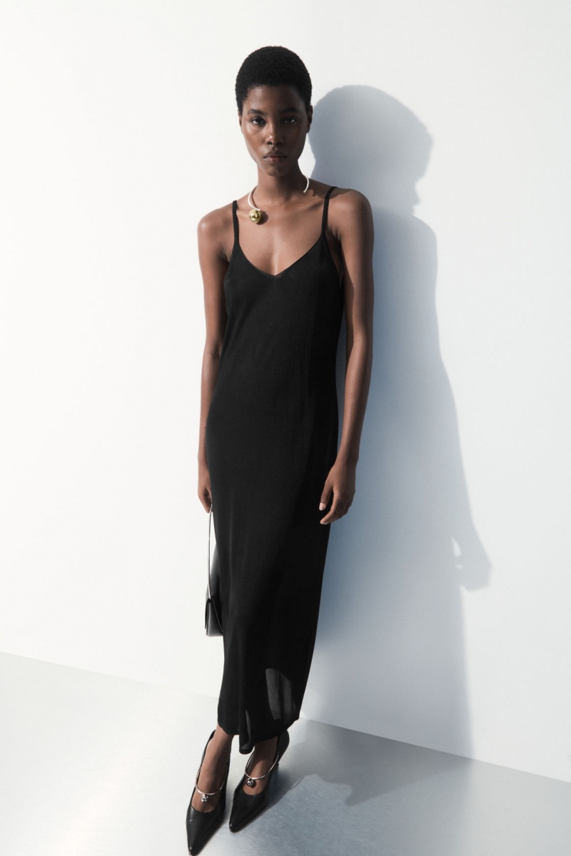 Vestido COS The Sheer De Punto Slip Mujer Negras España Rebajas 642LGMUKI