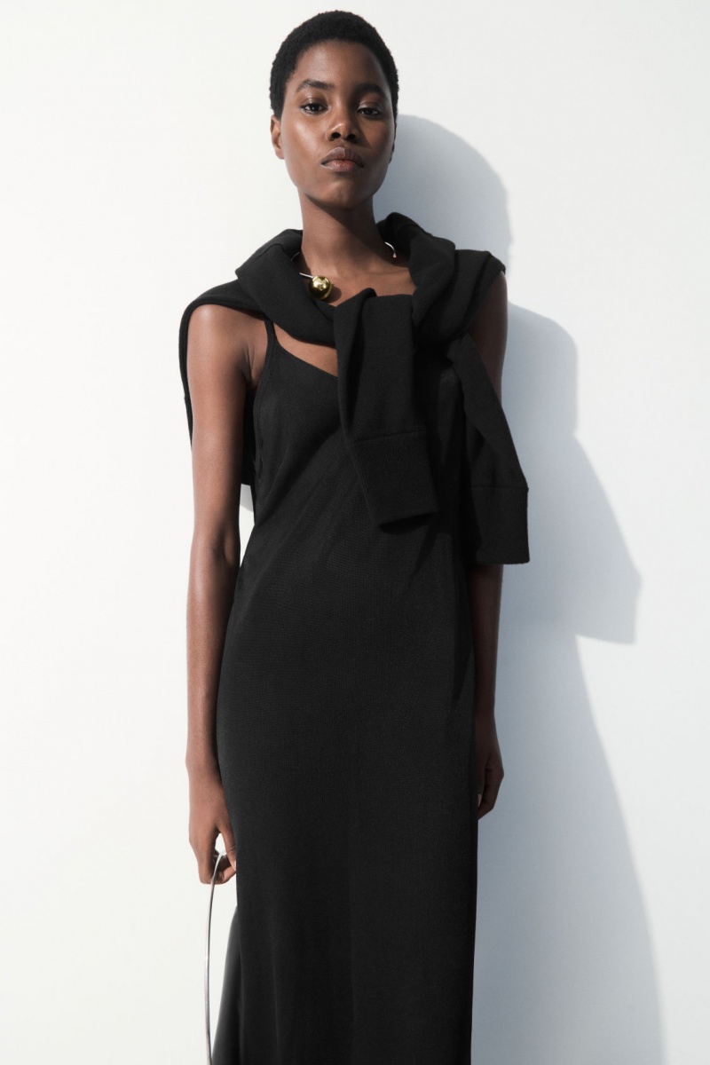 Vestido COS The Sheer De Punto Slip Mujer Negras España Rebajas 642LGMUKI