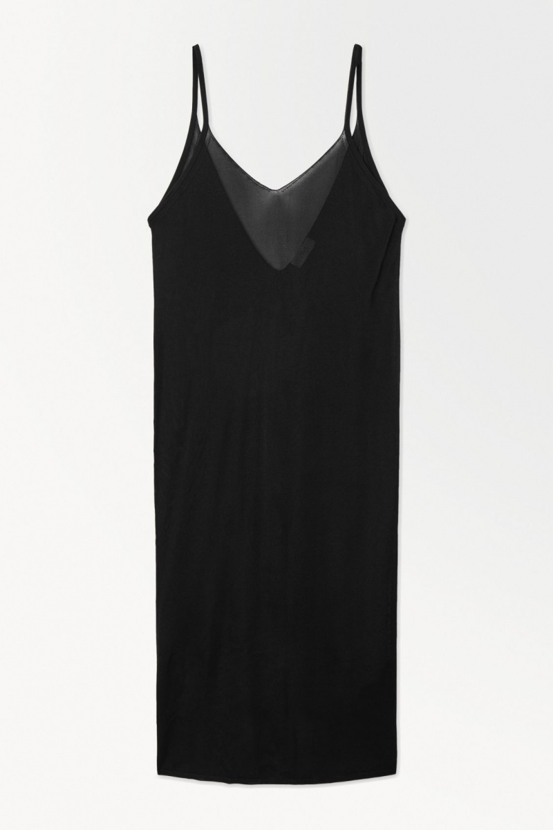Vestido COS The Sheer De Punto Slip Mujer Negras España Rebajas 642LGMUKI