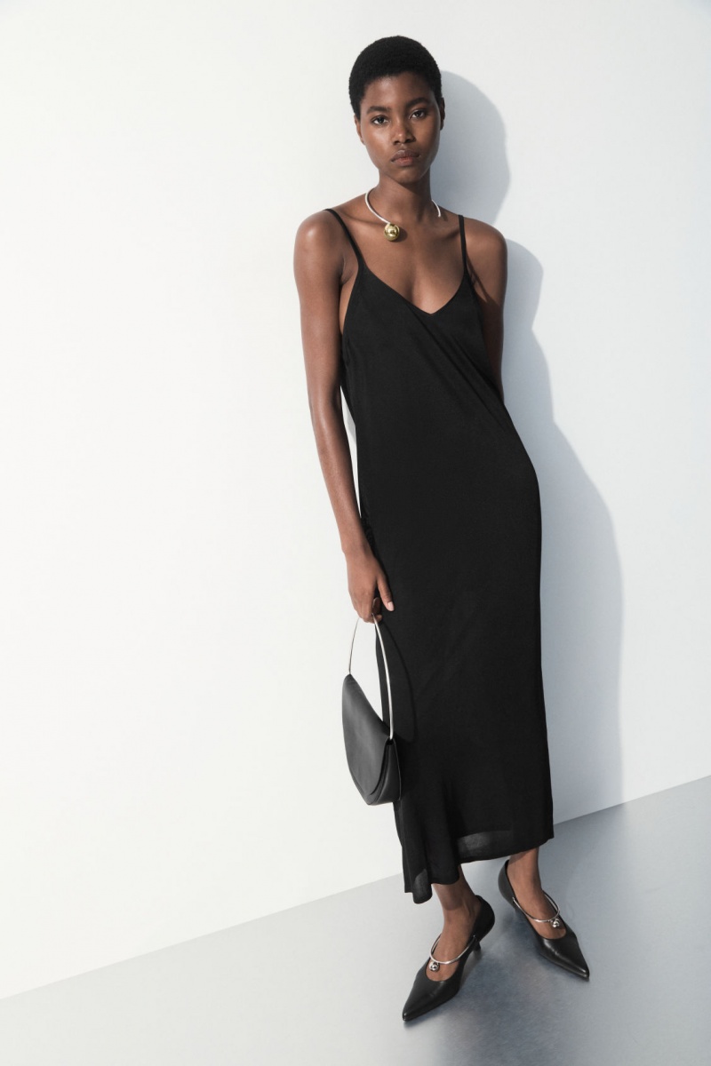 Vestido COS The Sheer De Punto Slip Mujer Negras España Rebajas 642LGMUKI