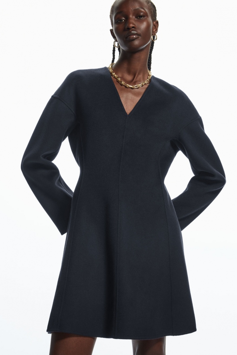 Vestido COS V-Neck Double-Faced Lana Mujer Azul Marino España Rebajas 328IJNAVY