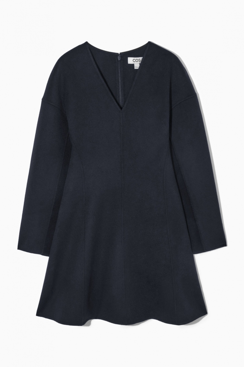 Vestido COS V-Neck Double-Faced Lana Mujer Azul Marino España Rebajas 328IJNAVY